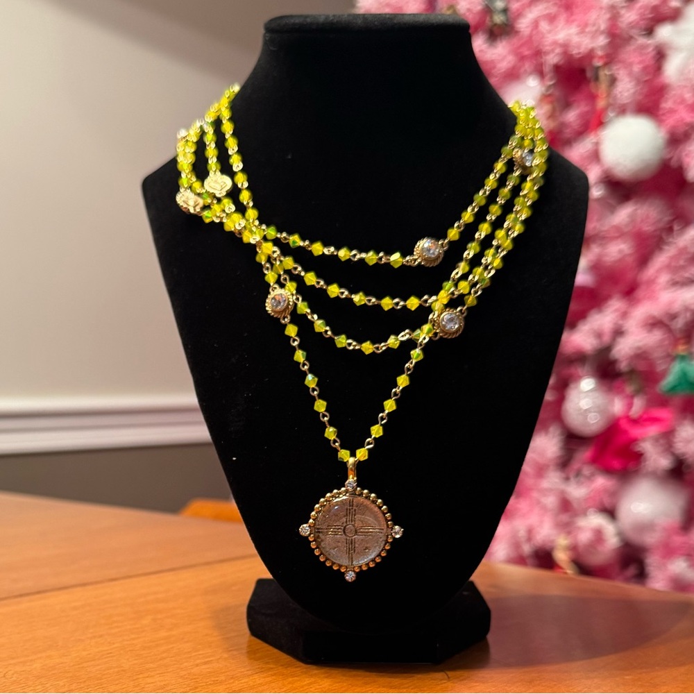 Virgins Saints & Angels Yellow Beaded Multi-Strand Necklace with Pendant